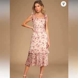 Taupe Floral Print Midi Dress NWT